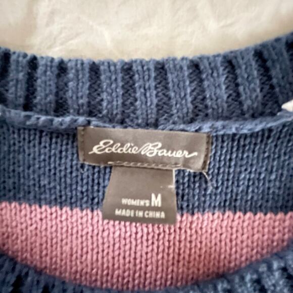 Eddie Bauer Striped Crew Neck Cotton Sweater Women's M | Pink, Blue, Cream | EUC - Picture 4 of 10